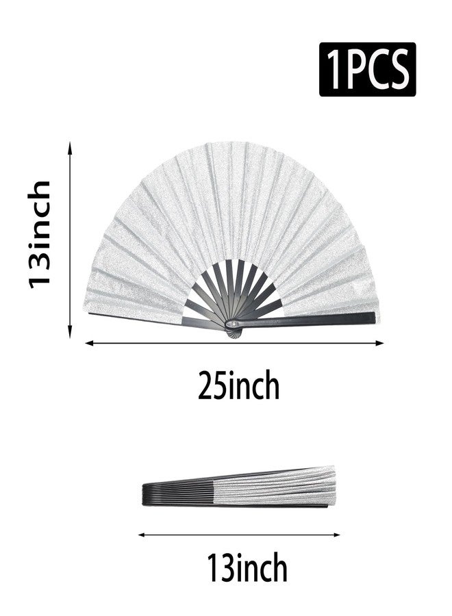 Wuyituart 13 Inch Large Foldable Rave Fan Silver Glitter Clacking Fans for Line Dancing Boots On The Ground Dance Decoration - Image 2
